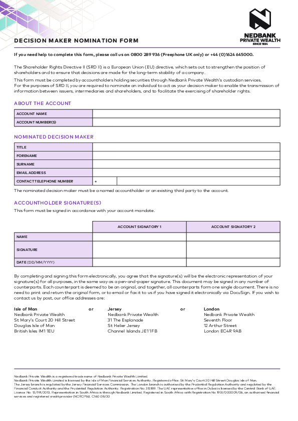 Shareholder Rights Directive II nomination form