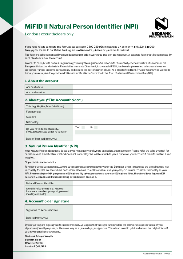 Natural persons’ identifier form