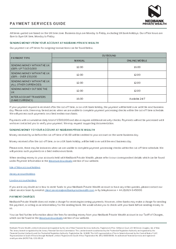 Payment services guide