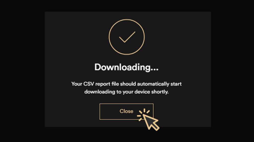 A print screen from the online application showing the the CSV report file is being downloaded