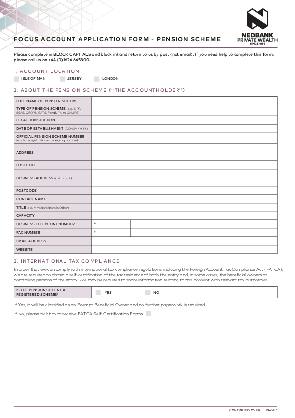 Focus account application form – Pension scheme