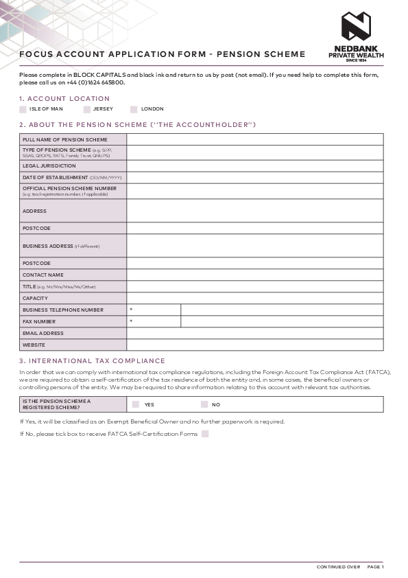 Focus account application form – Pension scheme