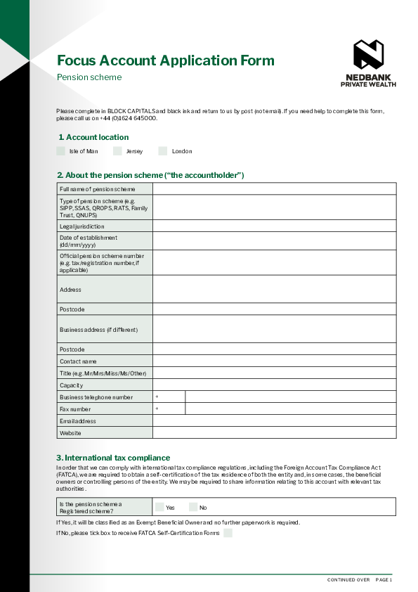 Focus account application form – Pension scheme