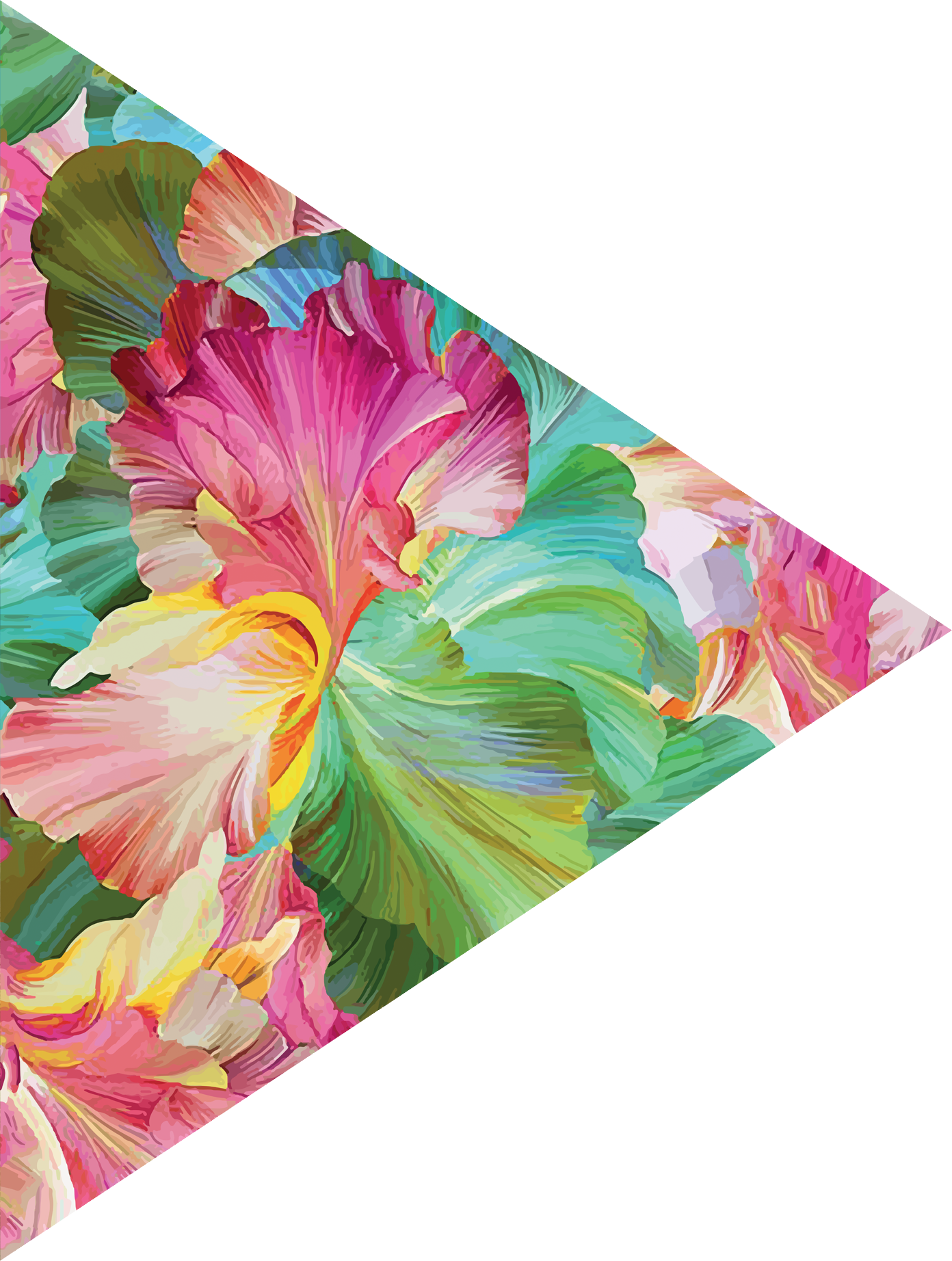 floral pattern of intertwined intricate leaves in pink, green and yellow. Abstract leaf design
