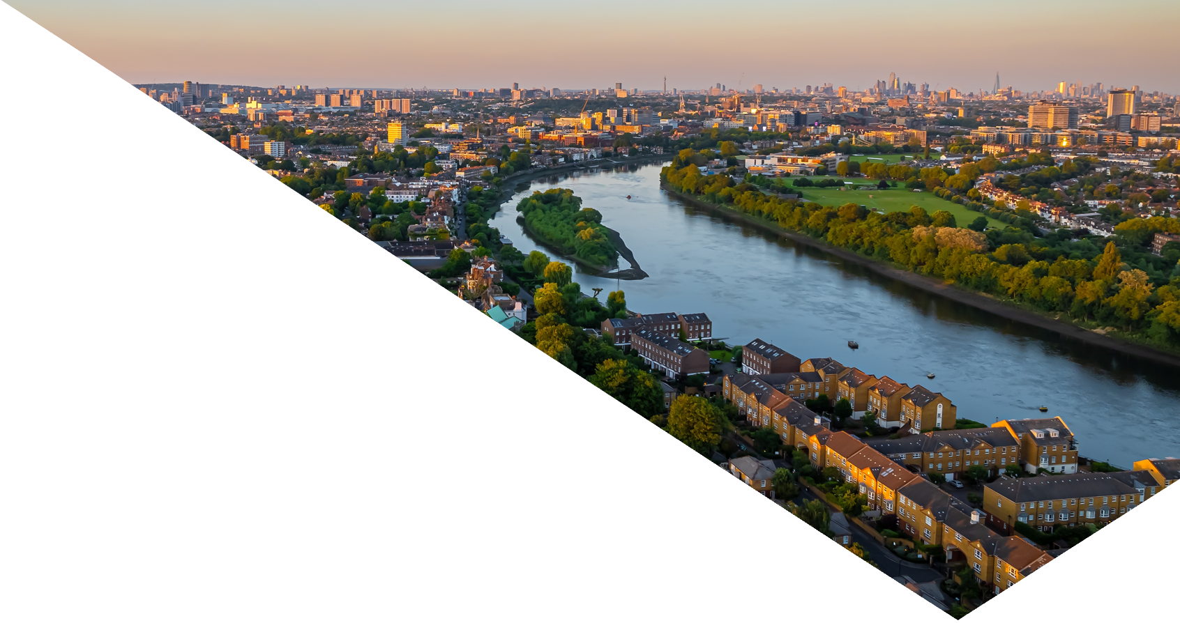 Aerial view of Chiswick, a leafy, affluent district of London with a village feel, UK