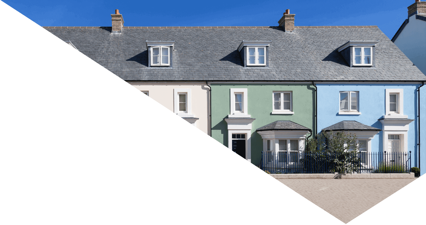 row of colourful modern English houses