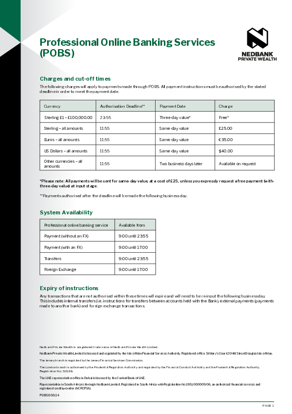 Charges and cut off times