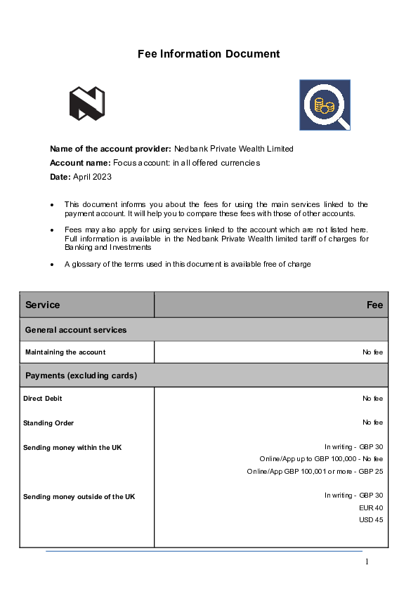 Fee information document