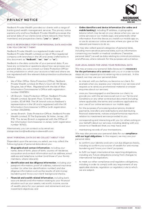 Nedbank Private Wealth privacy notice