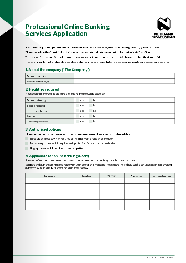 Professional Online Banking Services Application