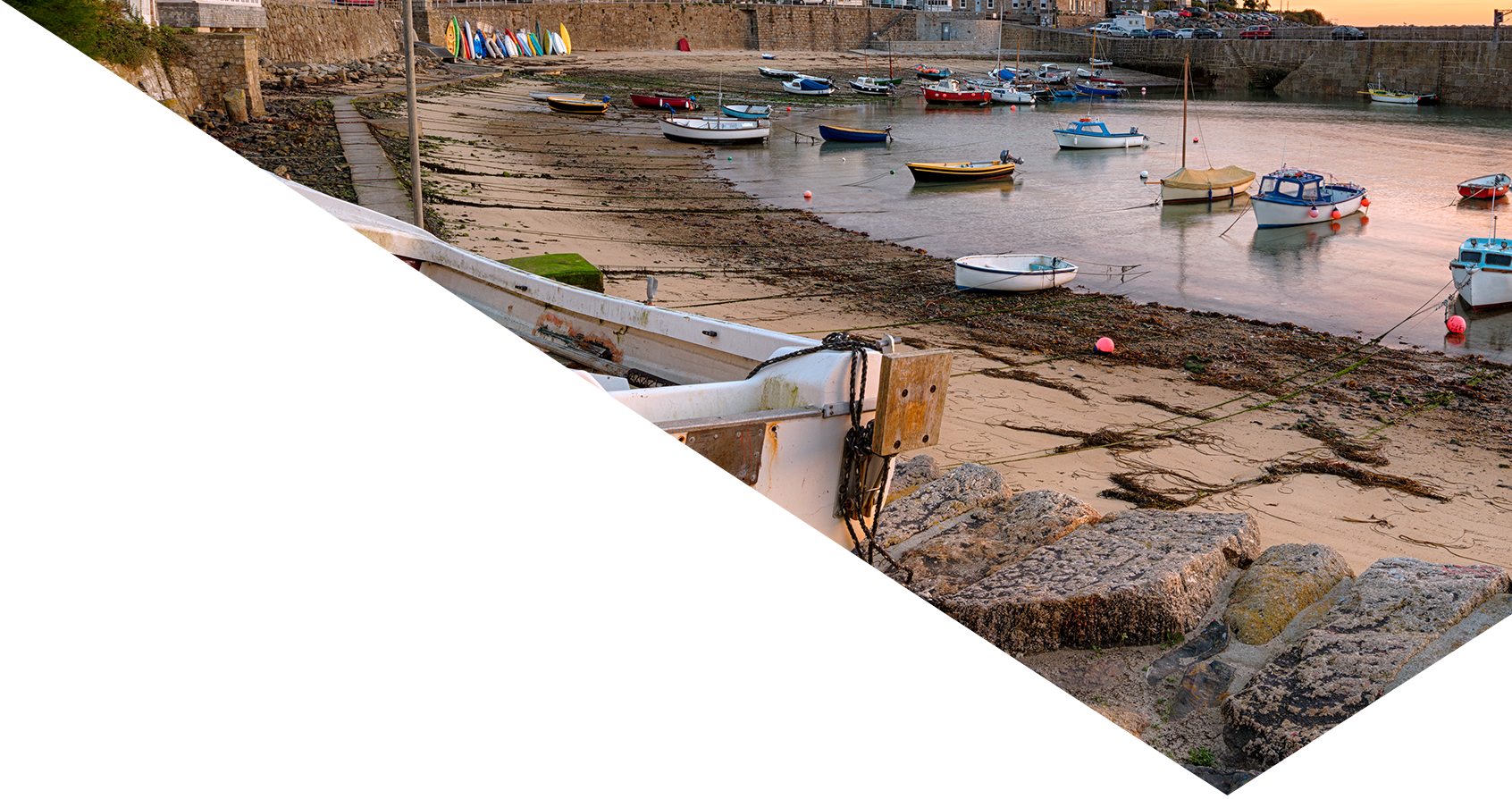 Image showing a boat in a harbour at sunset